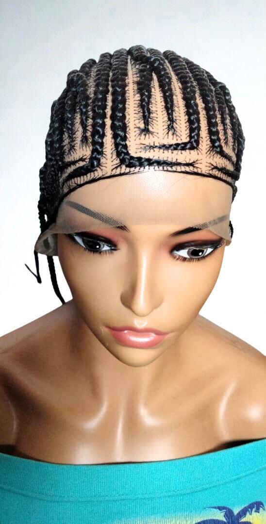 Black Braided Wig. Cornrow with Single Braids. Full Lace With Baby Hair