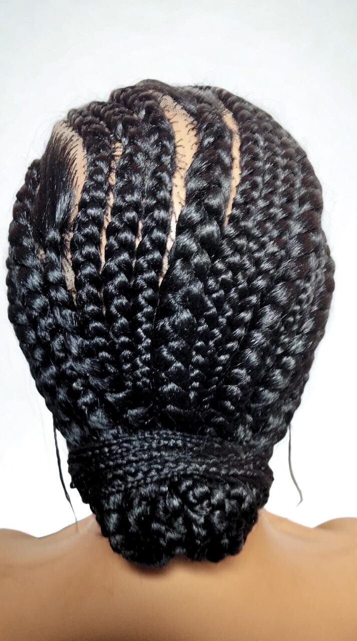 Handmade Cornrow Bun Braided Wig: Full Lace with Baby Hair.