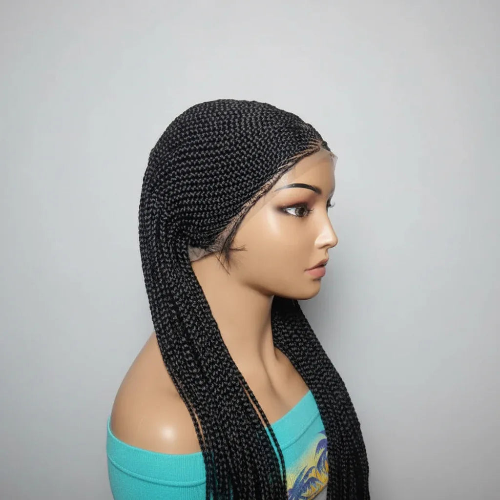 Braided Wig. Cornrow Braids with Knotless Box Braids. Full Lace Baby Hair. - EC Braided Wigs