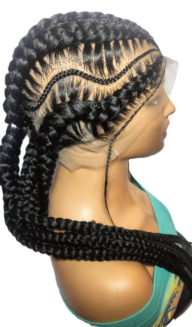 Black Braided Wig. Stitch Cornrow Braids. Full Lace Baby Hair Ghana Braids