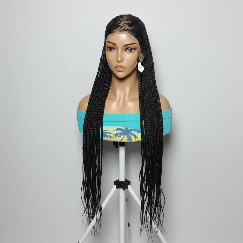 Braided Wig. Cornrow Braids with Knotless Box Braids. Full Lace Baby Hair. - EC Braided Wigs