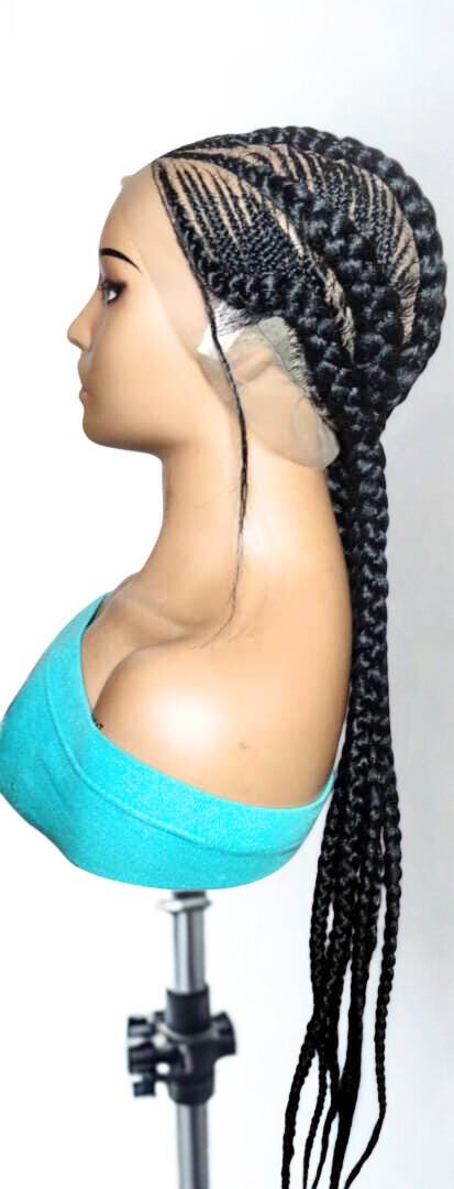 Black Braided Wig: Large Cornrow Braids, Full Lace with Baby Hair