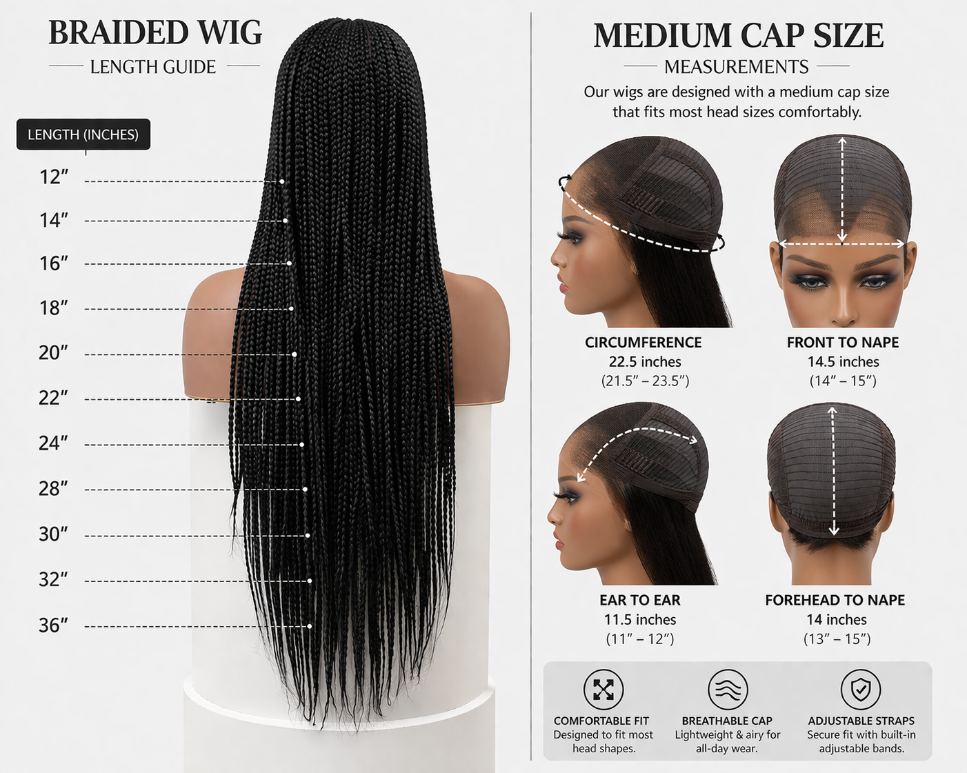 Micro Braids Wig, Full Lace Cap, Copper Brown, 32 Inch Length, Ready-to-Wear