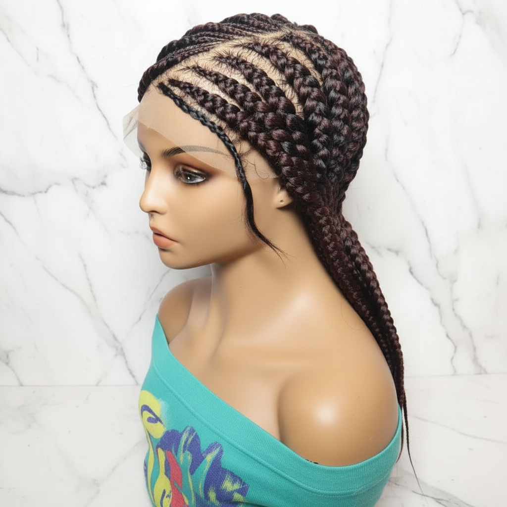 Large Cornrow Braided Wig: Handmade Lemonade Braids. Full Lace cap with Baby Hair