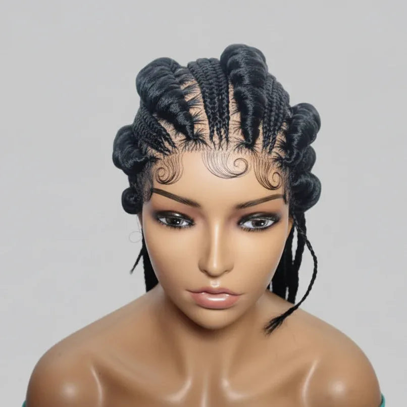 Large Ghana Braids Braided Wig. Jumbo Cornrow Braids with Wrapped Ends. - EC Braided Wigs