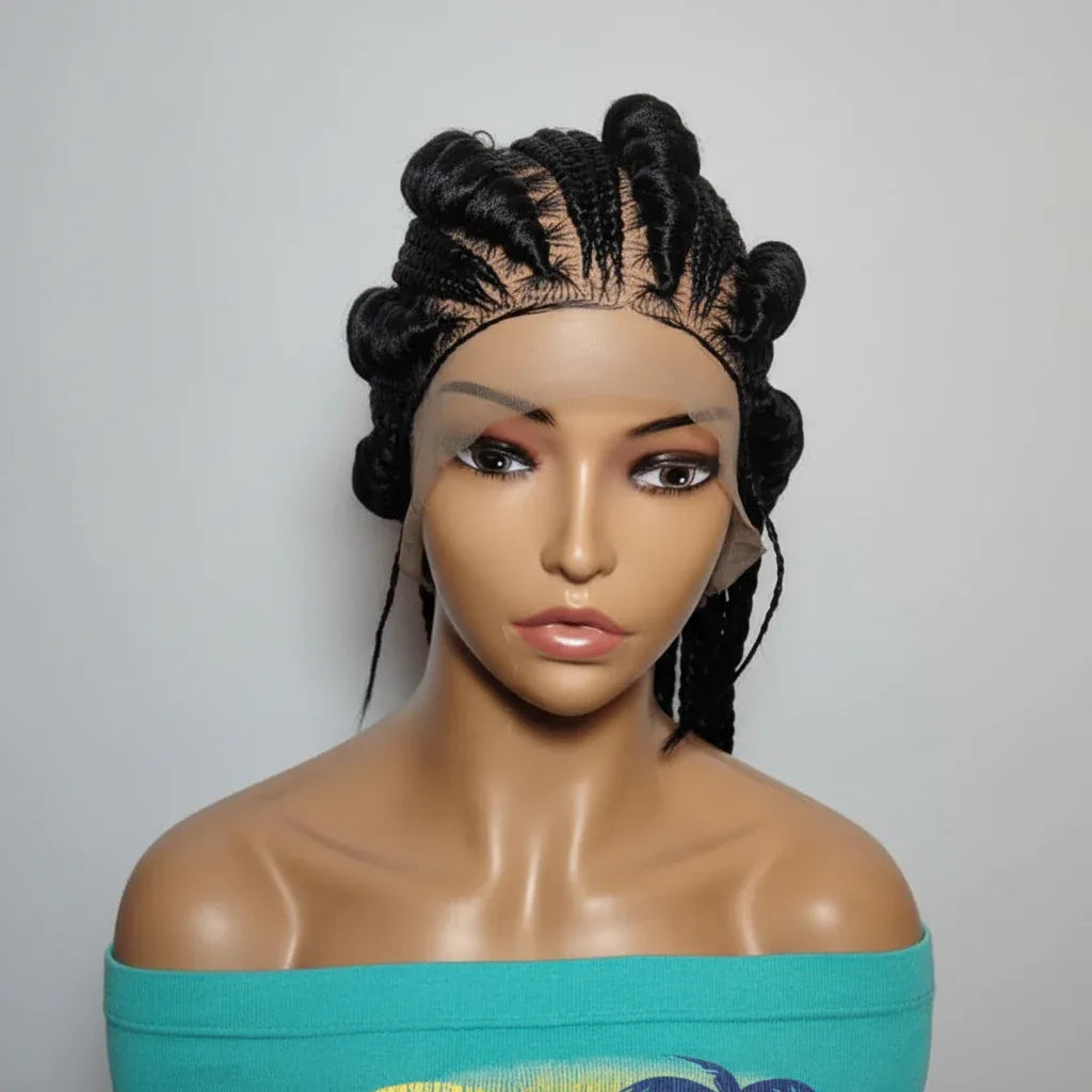 Large Ghana Braids Braided Wig. Jumbo Cornrow Braids with Wrapped Ends. - EC Braided Wigs