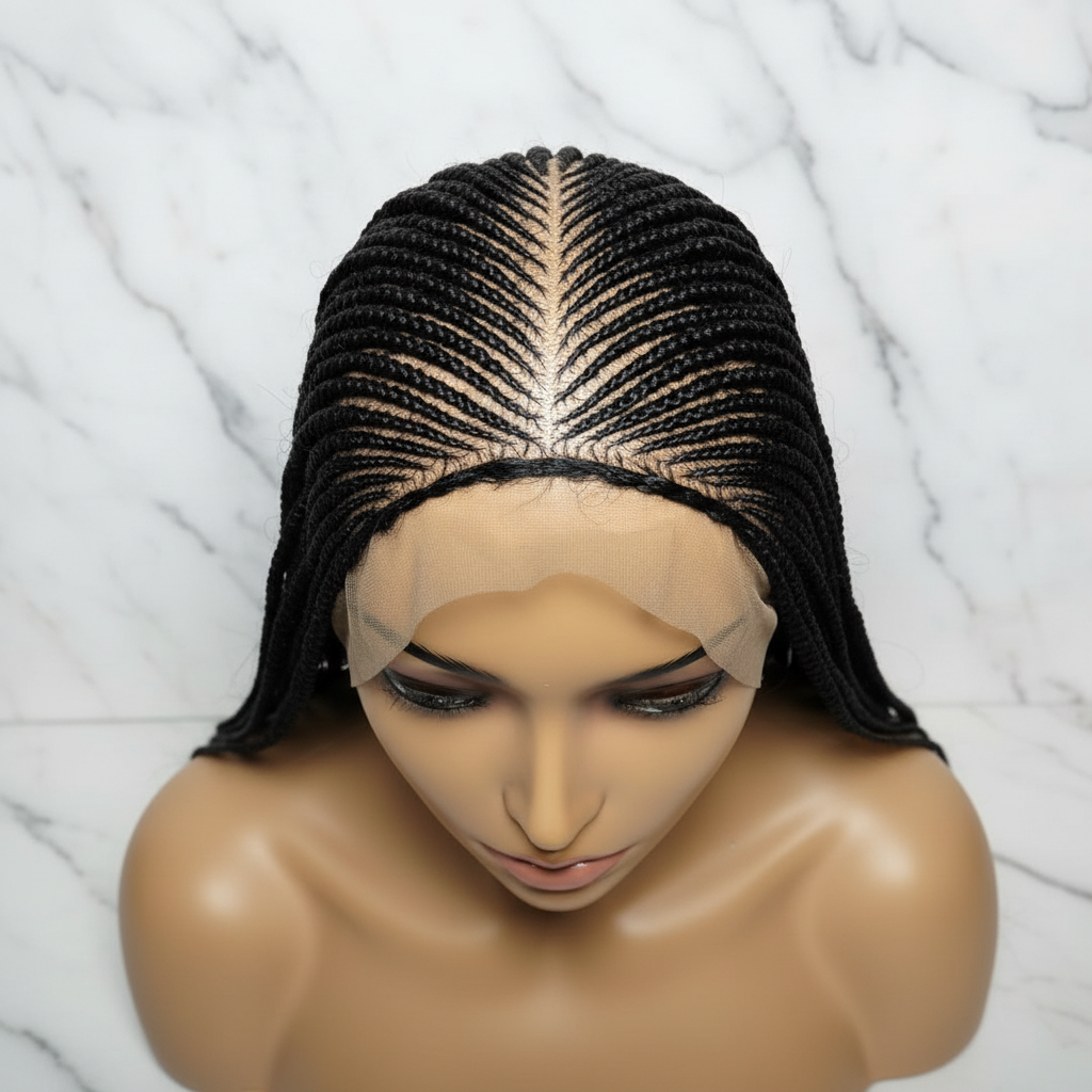 Long Dark Brown Braided Wig. Ghana Cornrow Braids Full Lace With Baby Hair. 36in