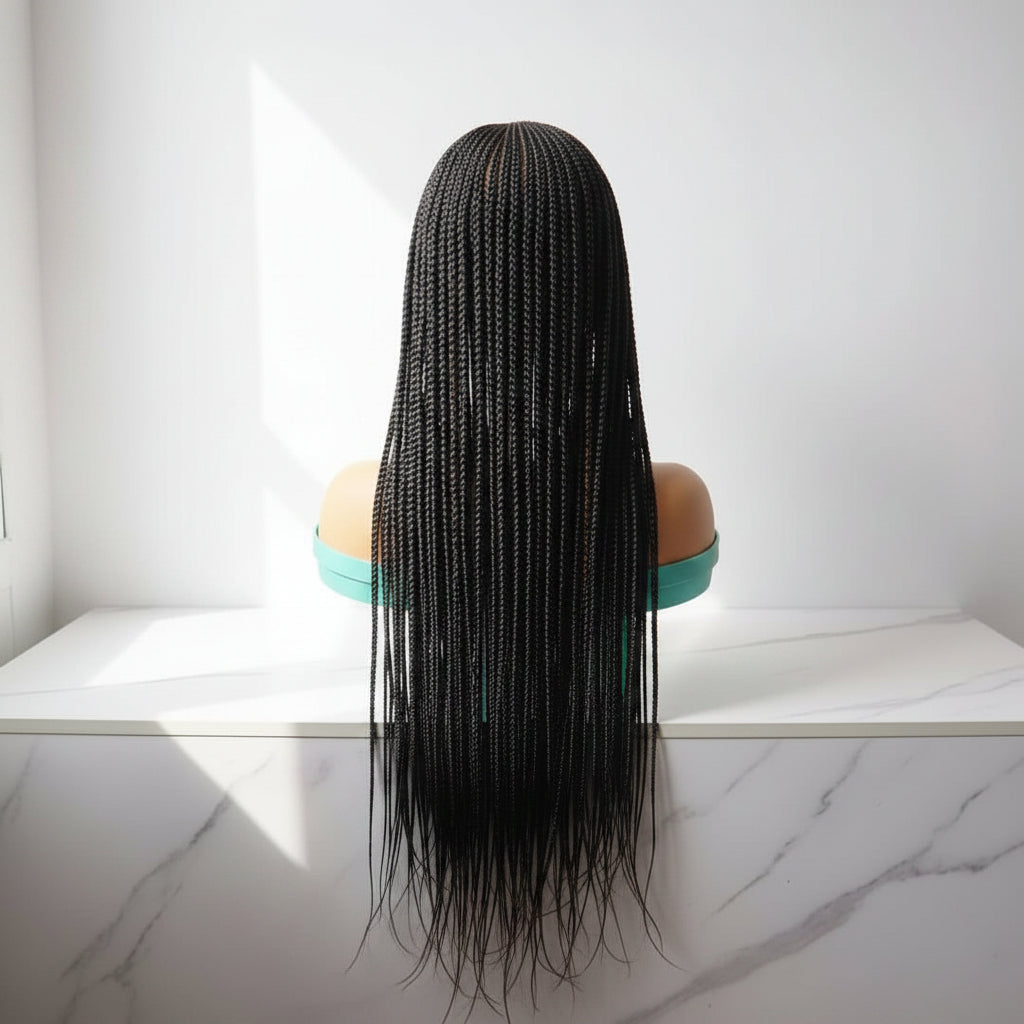 Long Dark Brown Braided Wig. Ghana Cornrow Braids Full Lace With Baby Hair. 36in