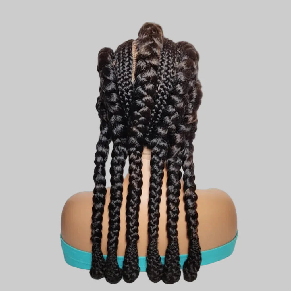 Large Ghana Braids Braided Wig. Jumbo Cornrow Braids with Wrapped Ends. - EC Braided Wigs