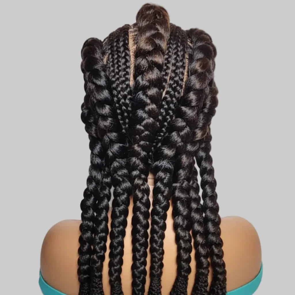 Large Ghana Braids Braided Wig. Jumbo Cornrow Braids with Wrapped Ends. - EC Braided Wigs
