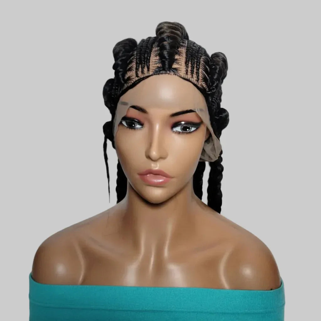 Large Ghana Braids Braided Wig. Jumbo Cornrow Braids with Wrapped Ends. - EC Braided Wigs