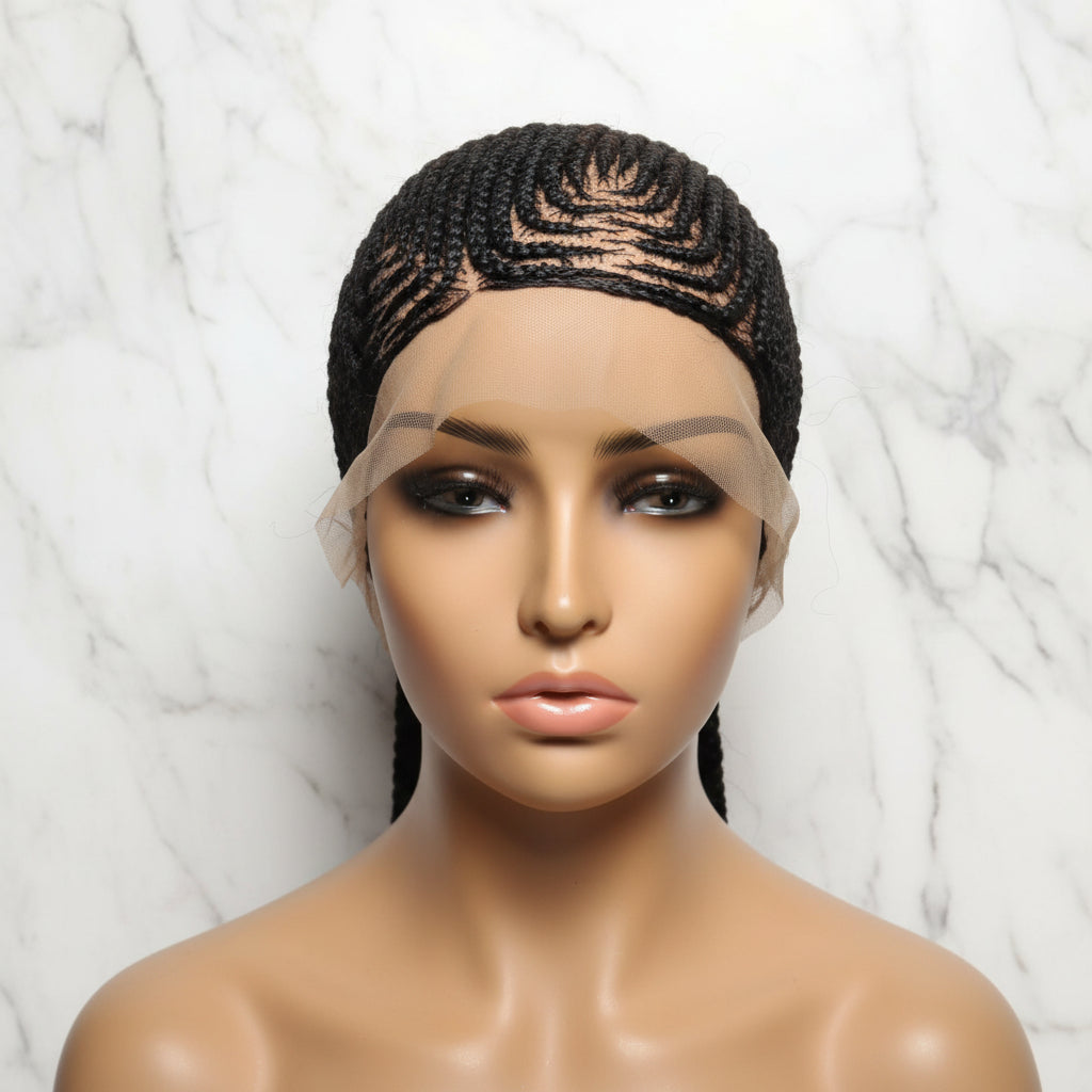 Braided Wig. Cornrow with Jumbo Puff Knots. Full Lace with Baby Hair