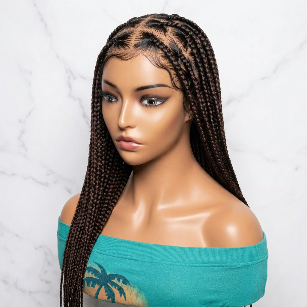 Hand Braided Box Braids Wig,  36 Inches Ready-to-Wear.