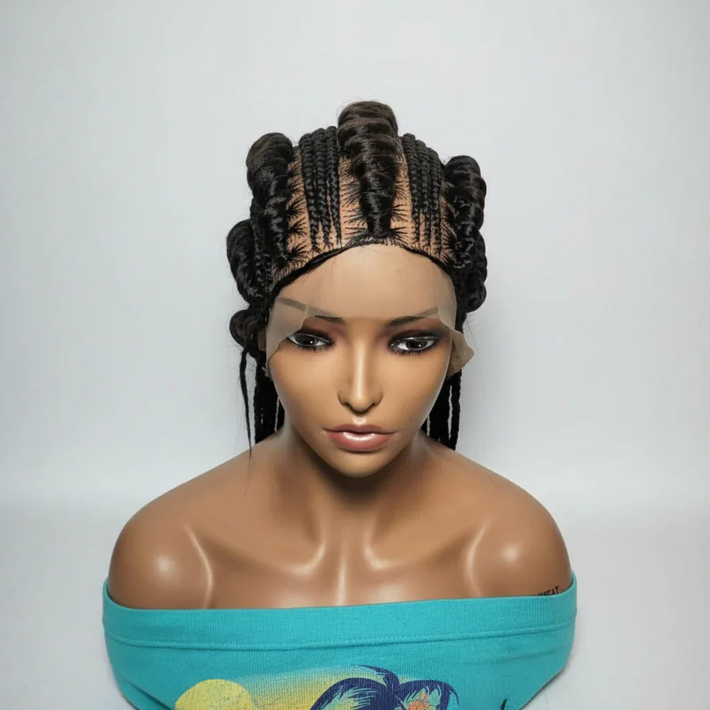 Large Ghana Braids Braided Wig. Jumbo Cornrow Braids with Wrapped Ends. - EC Braided Wigs