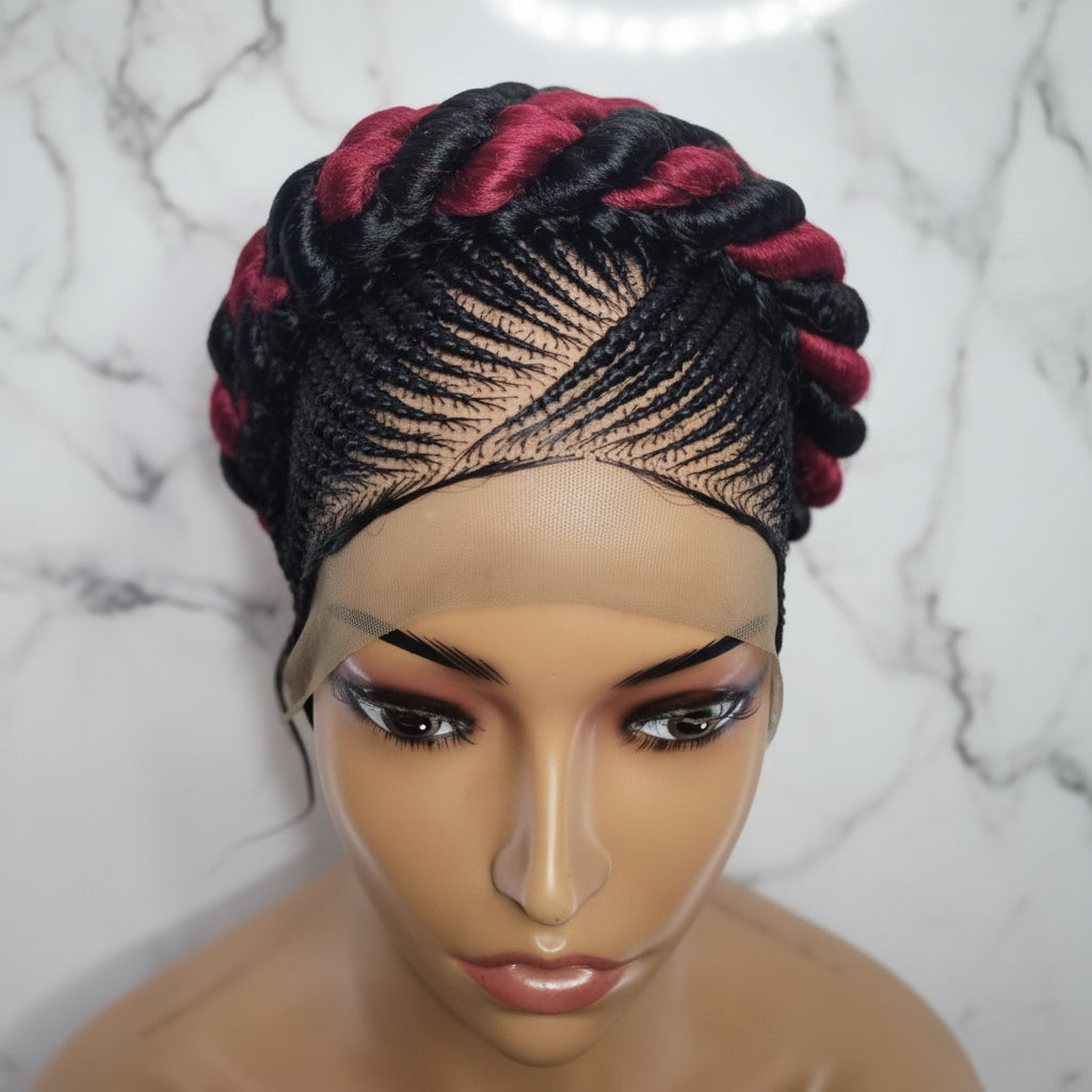Jumbo Twist Braids. Puff Knots Cornrow Braided Wig Full Lace with Baby Hair