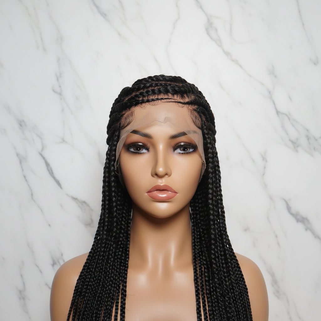 Braided Wig. Cornrow with Jumbo Puff Knots. Full Lace with Baby Hair