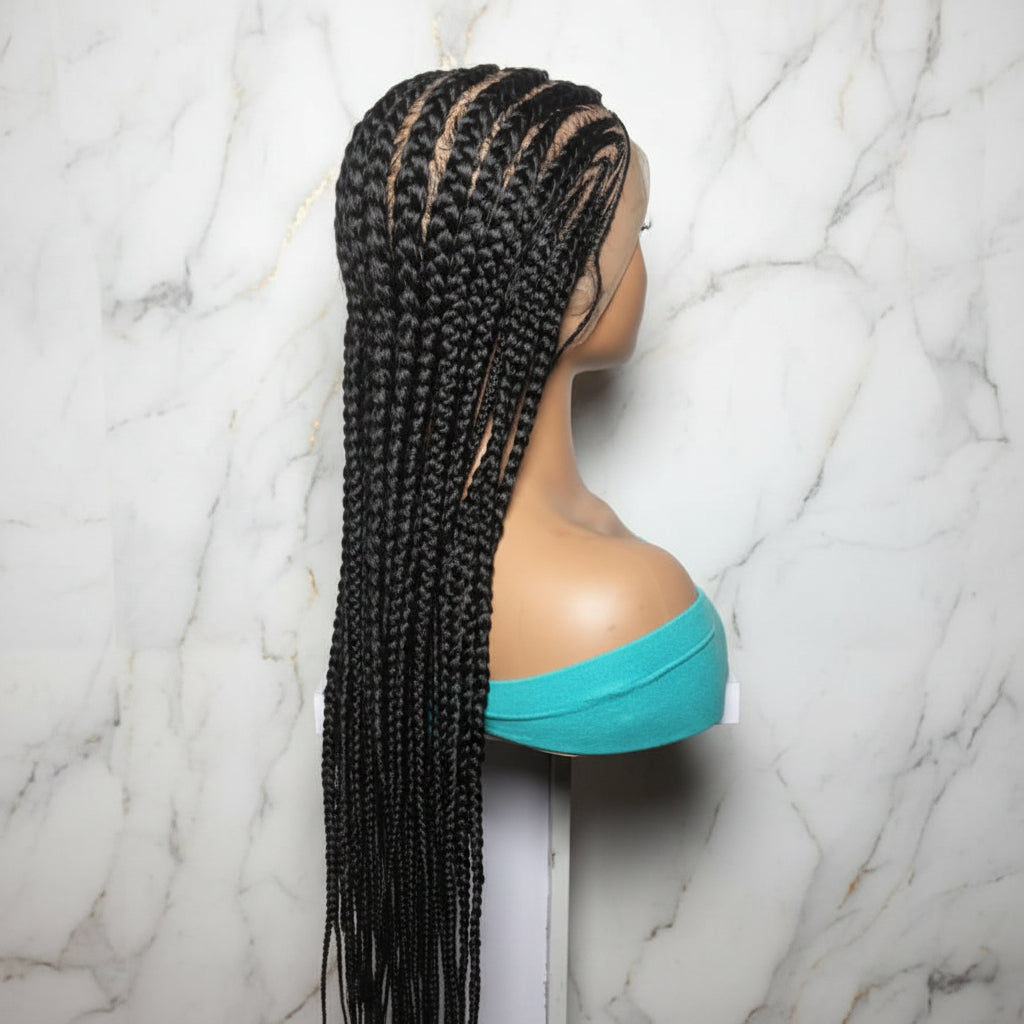 Braided Wig. Cornrow with Jumbo Puff Knots. Full Lace with Baby Hair