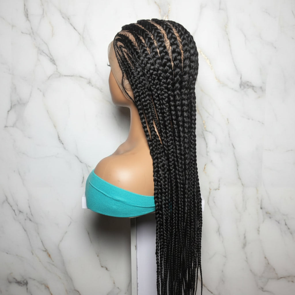 Braided Wig. Cornrow with Jumbo Puff Knots. Full Lace with Baby Hair
