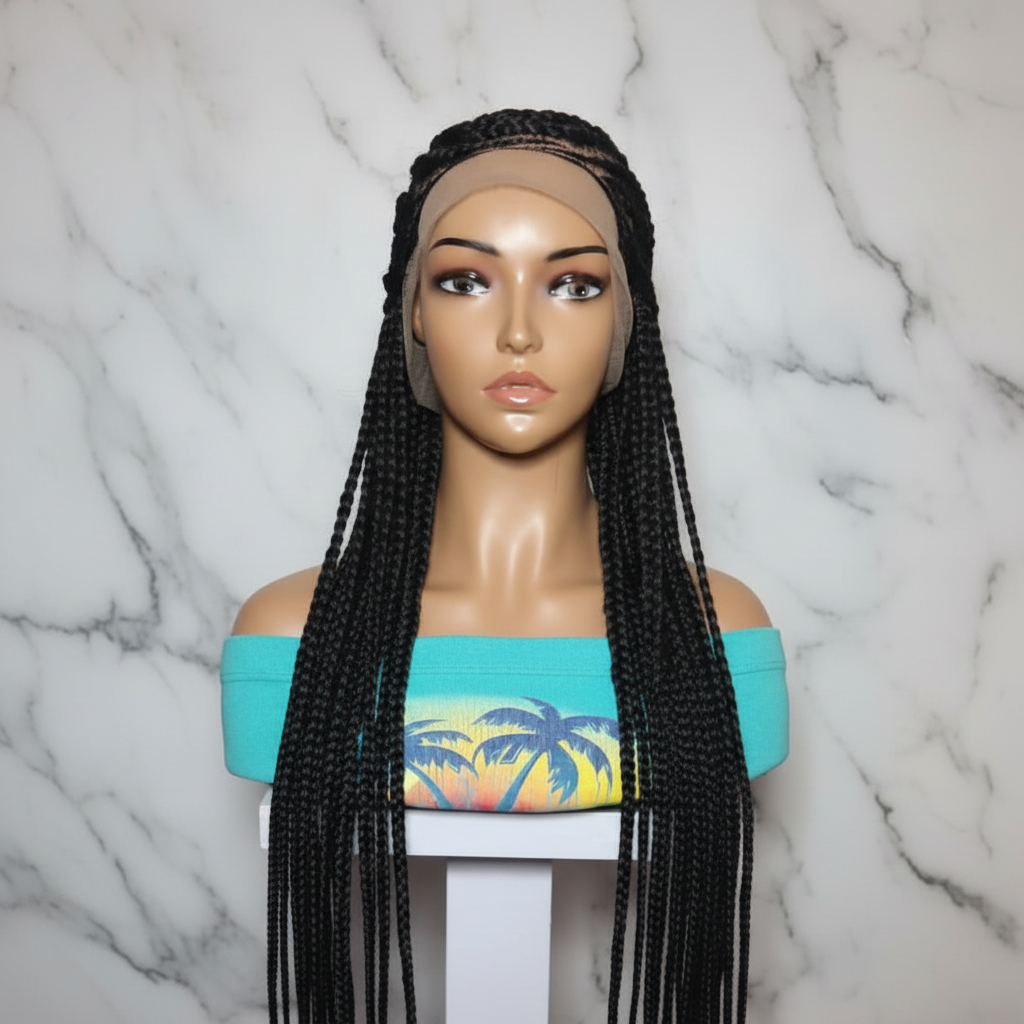 Braided Wig. Cornrow with Jumbo Puff Knots. Full Lace with Baby Hair