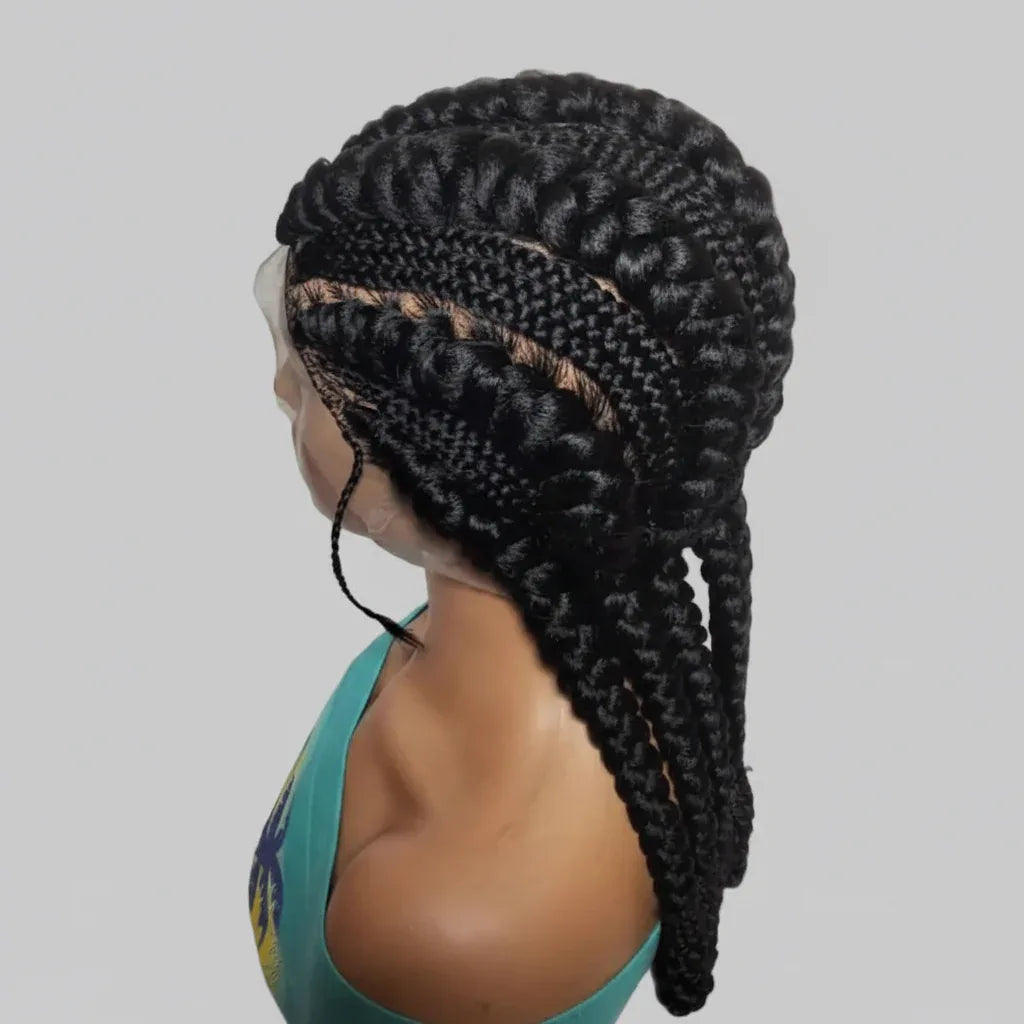 Large Ghana Braids Braided Wig. Jumbo Cornrow Braids with Wrapped Ends. - EC Braided Wigs