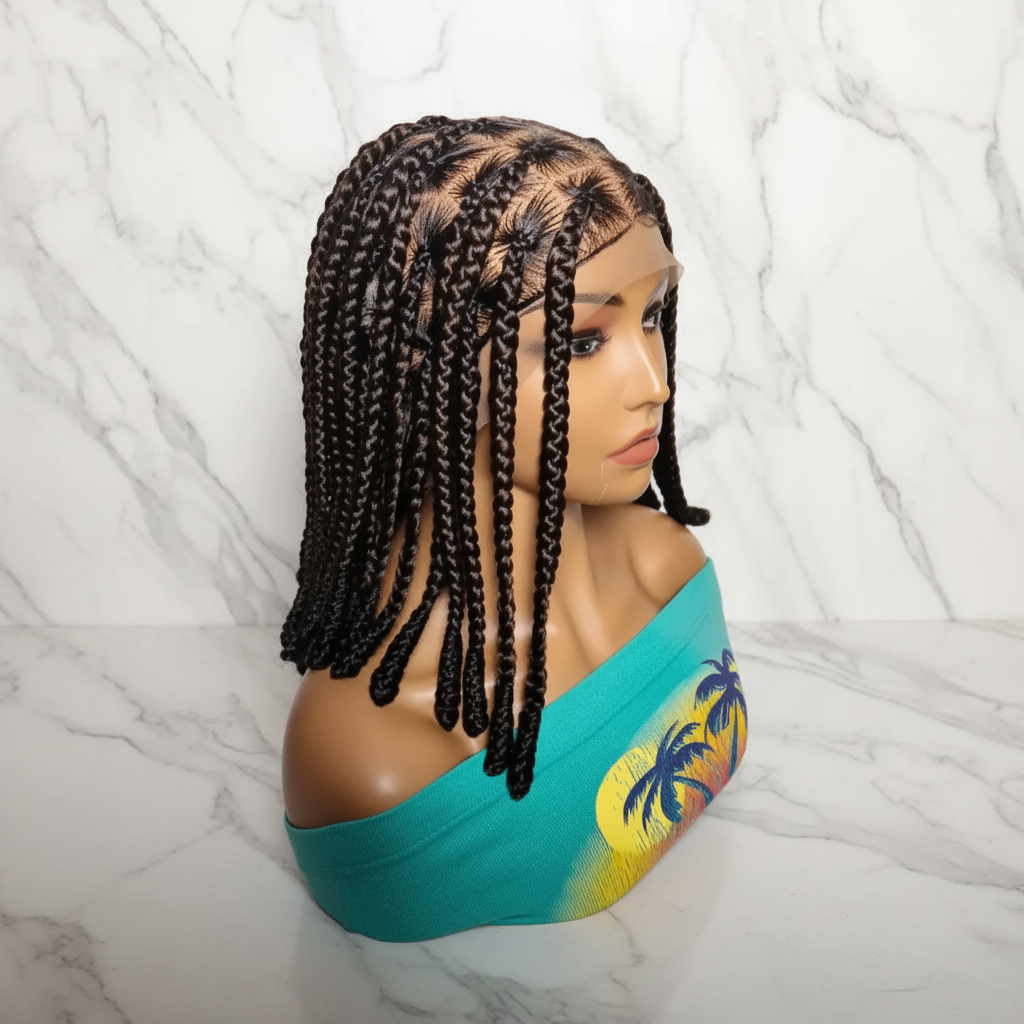 Large Knotless Box Braids Wig with Wrapped Ends. Protective Style - EC Braided Wigs