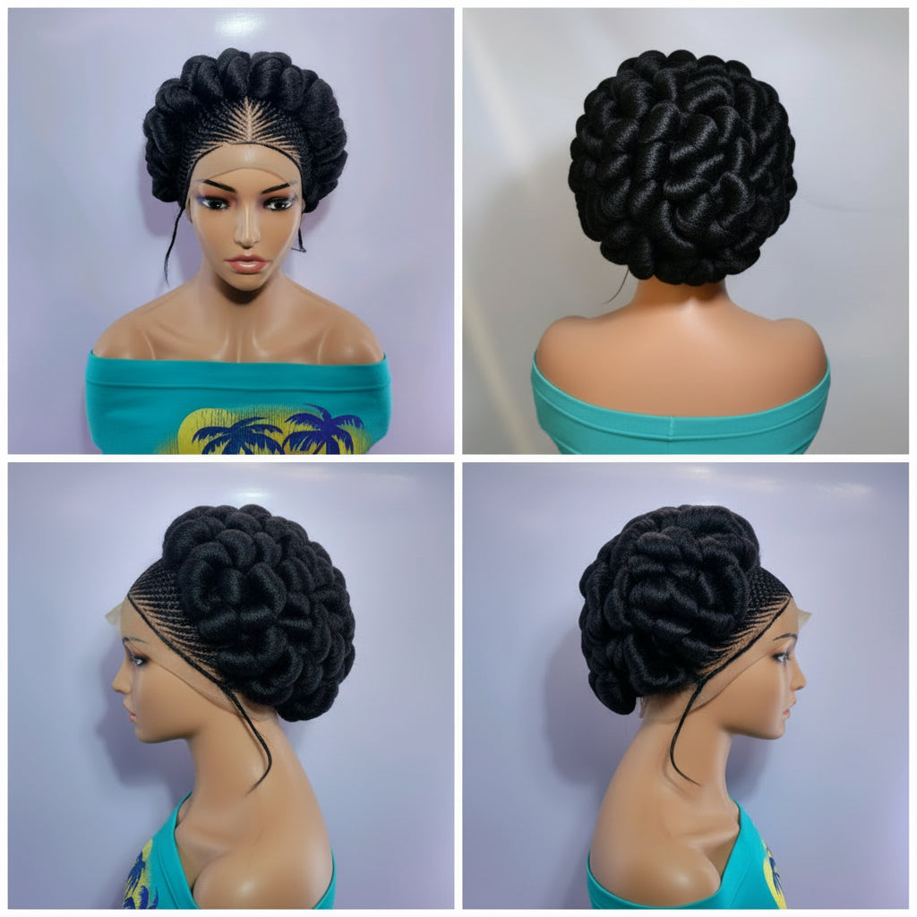 Braided Wig. Jumbo Twist Braids Puff Knots. Full Lace with Baby Hair. Bun Braid