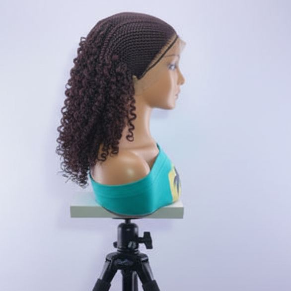 Handmade Cornrow Braided Wig with Curly Twists, Full Lace