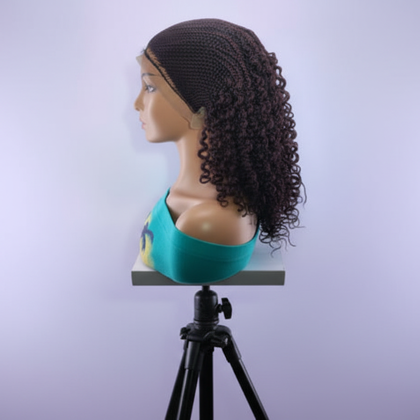 Handmade Cornrow Braided Wig with Curly Twists, Full Lace
