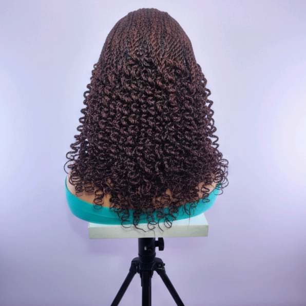 Handmade Cornrow Braided Wig with Curly Twists, Full Lace