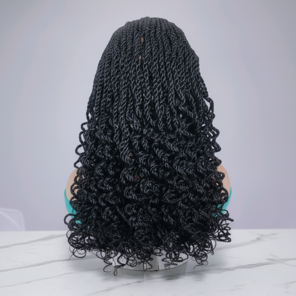 Handmade Cornrow Braided Wig with Curly Twists, Full Lace