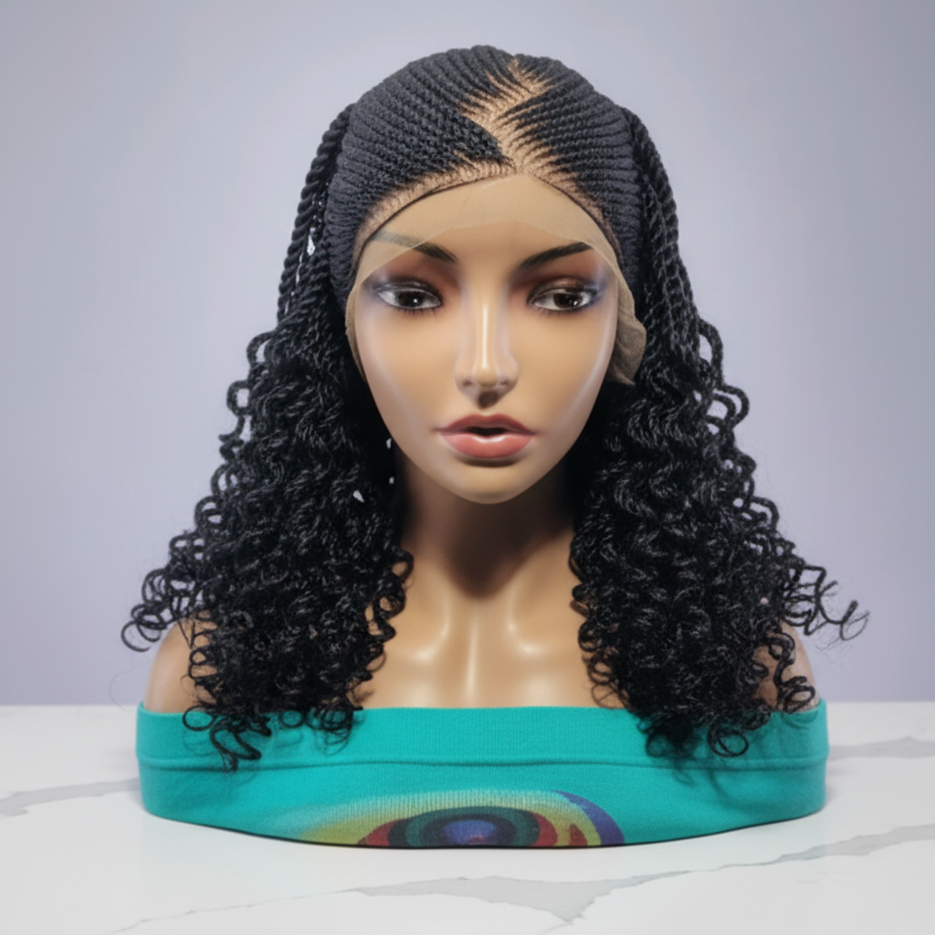 Handmade Cornrow Braided Wig with Curly Twists, Full Lace