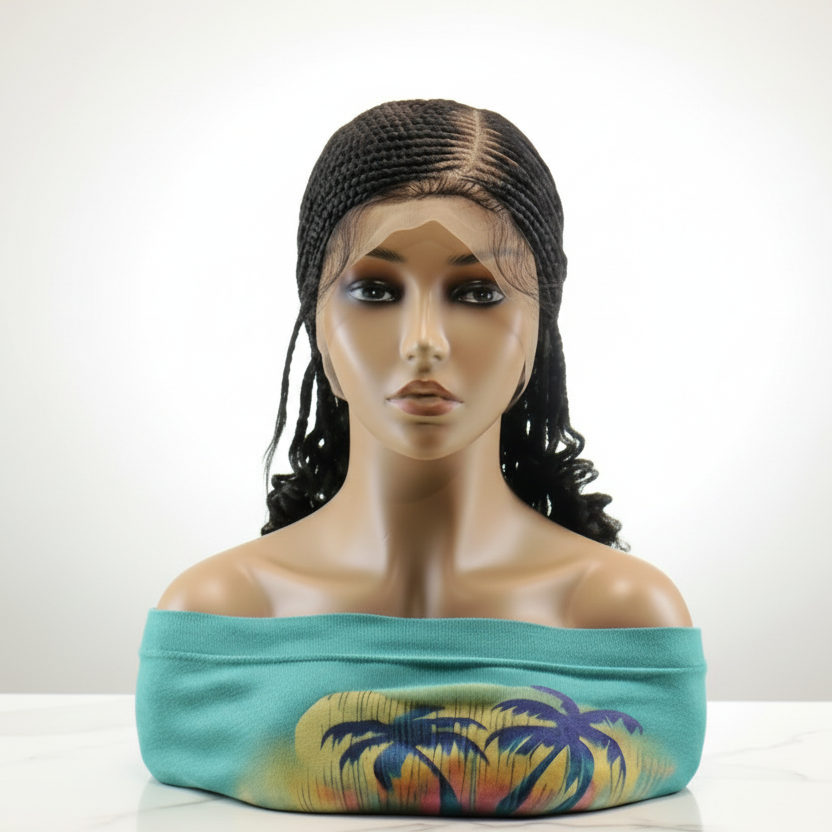 Braided Wig. Cornrow Braids with Spring Curls. Full Lace Baby Hair.