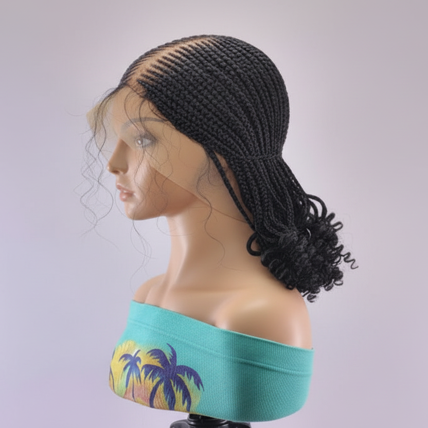Braided Wig. Cornrow Braids with Spring Curls. Full Lace Baby Hair.