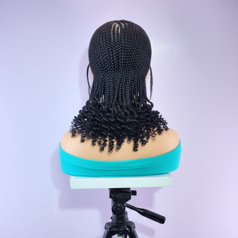 Braided Wig. Cornrow Braids with Spring Curls. Full Lace Baby Hair.