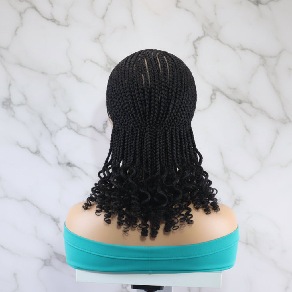 Braided Wig. Cornrow Braids with Spring Curls. Full Lace Baby Hair.