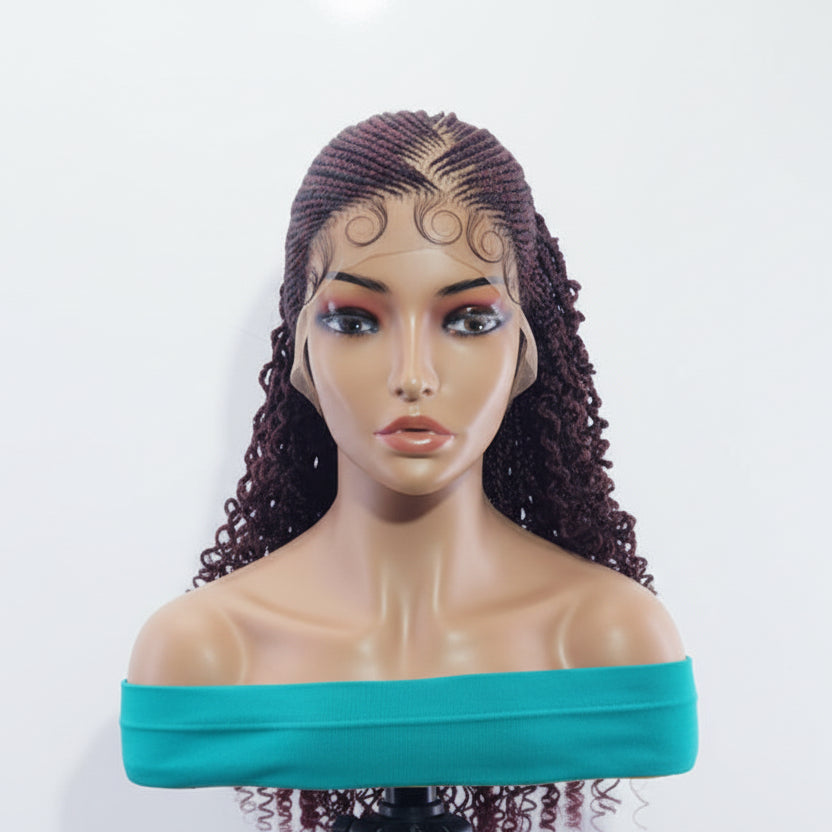 Handmade Cornrow Braided Wig with Curly Twists, Full Lace