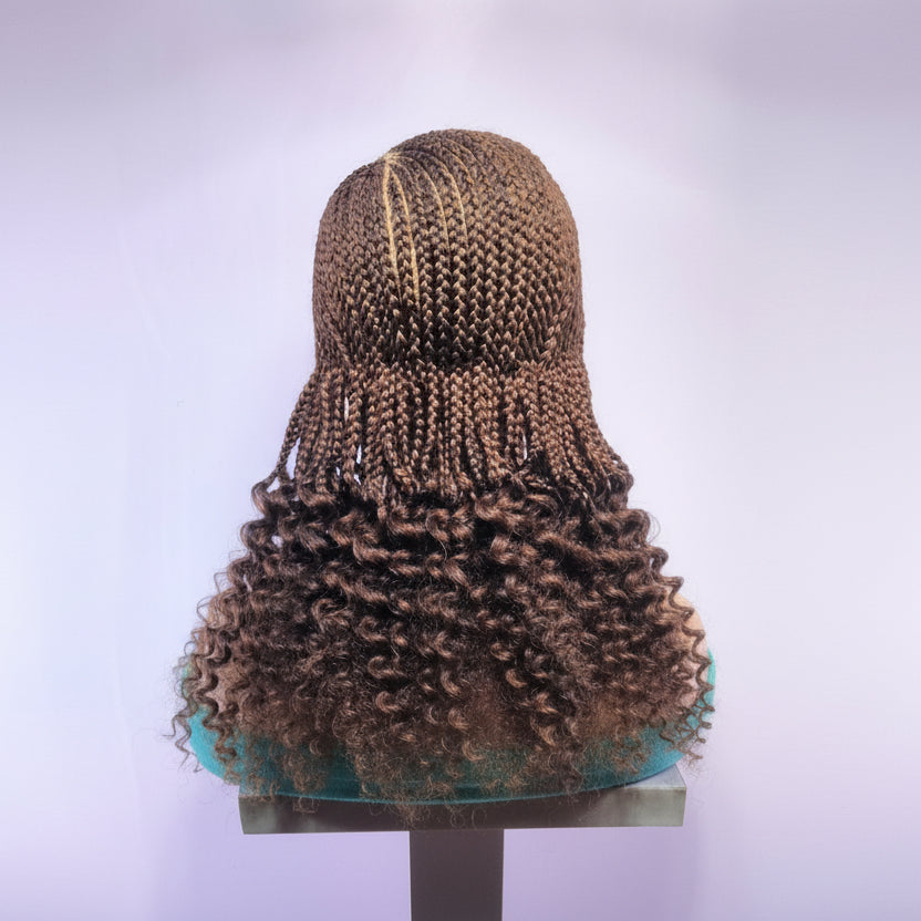 Braided Wig. Cornrow Braids with Spring Curls. Full Lace Baby Hair.