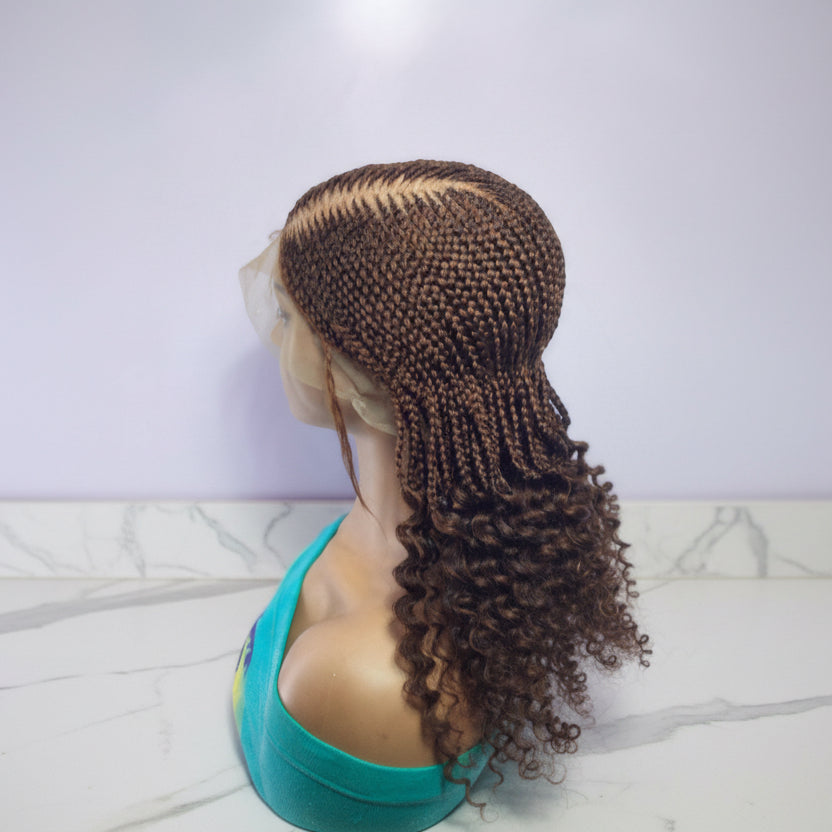 Braided Wig. Cornrow Braids with Spring Curls. Full Lace Baby Hair.