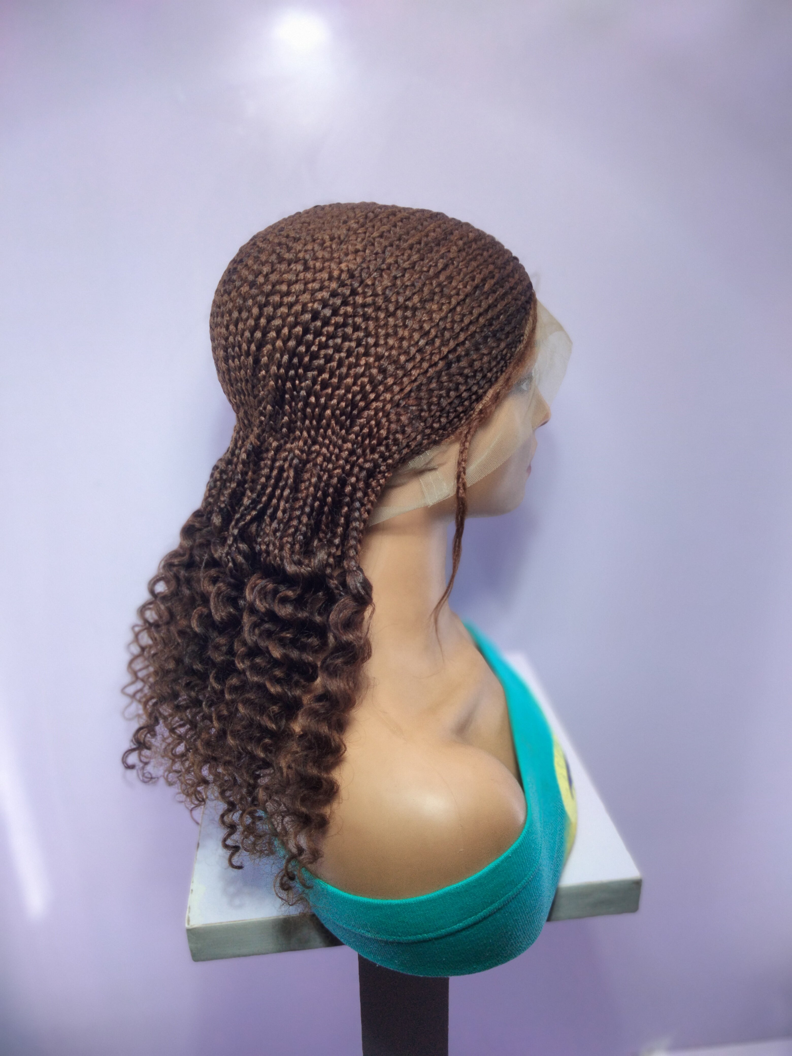Braided Wig. Cornrow Braids with Spring Curls. Full Lace Baby Hair.