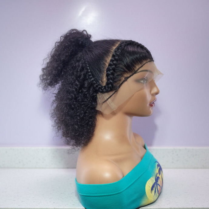 Braided Wig: Two Braids Transitioning to Spring Curls, Full Lace. Double Cornrow braids