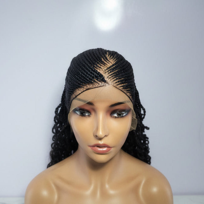 Handmade Cornrow Braided Wig with Curly Twists, Full Lace