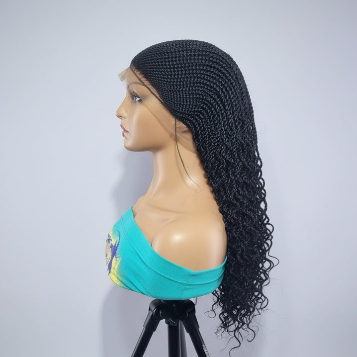 Handmade Cornrow Braided Wig with Curly Twists, Full Lace