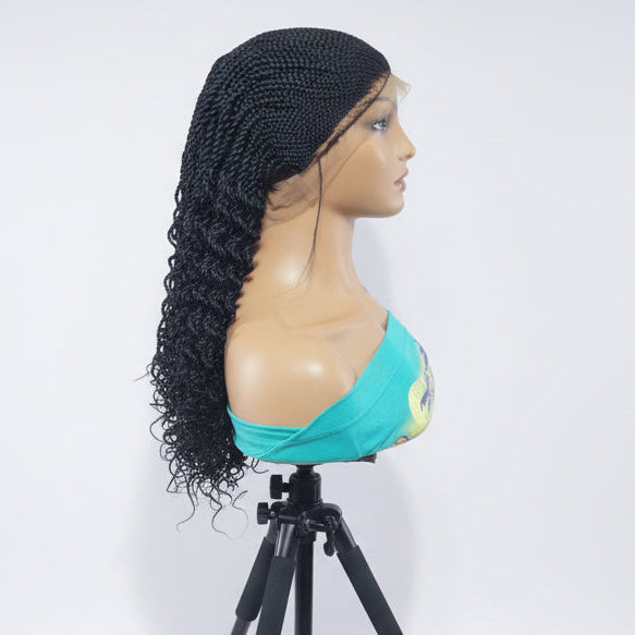 Handmade Cornrow Braided Wig with Curly Twists, Full Lace