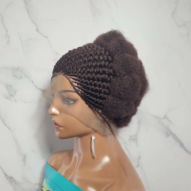 Braided Wig. Natural Hair Updo. Full lace with baby hair