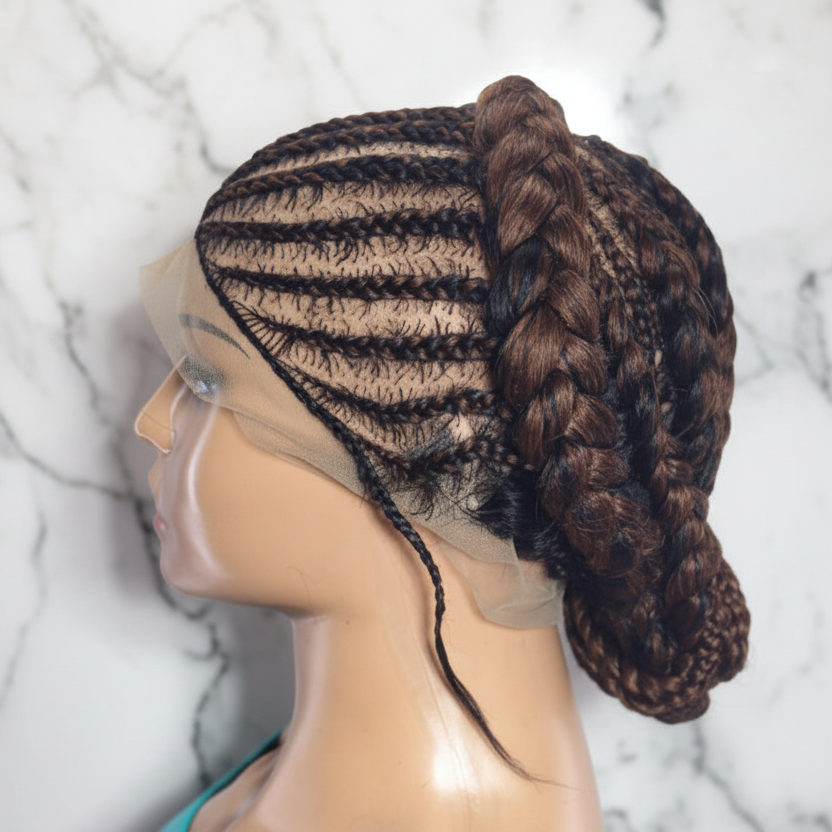 Ready to Wear Bun Braided Wig. Full Lace with Baby Hair