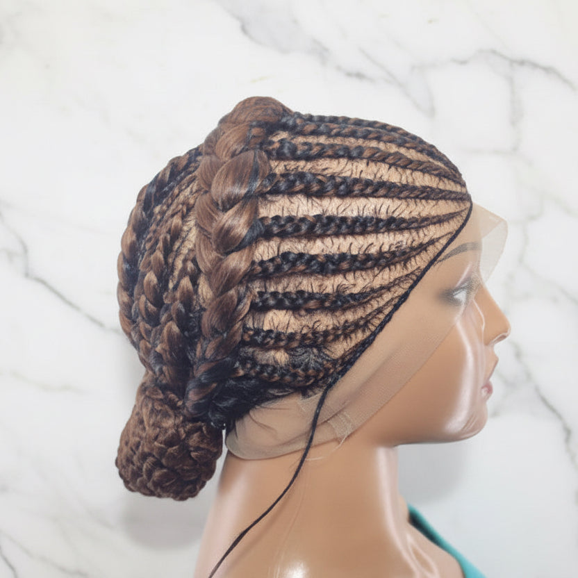 Ready to Wear Bun Braided Wig. Full Lace with Baby Hair