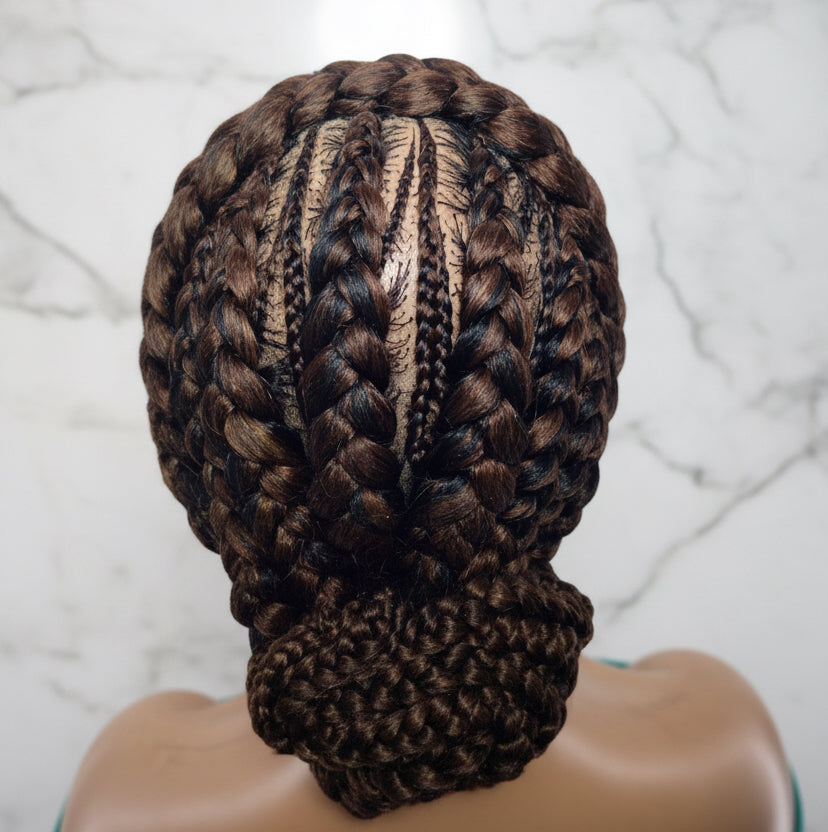 Ready to Wear Bun Braided Wig. Full Lace with Baby Hair