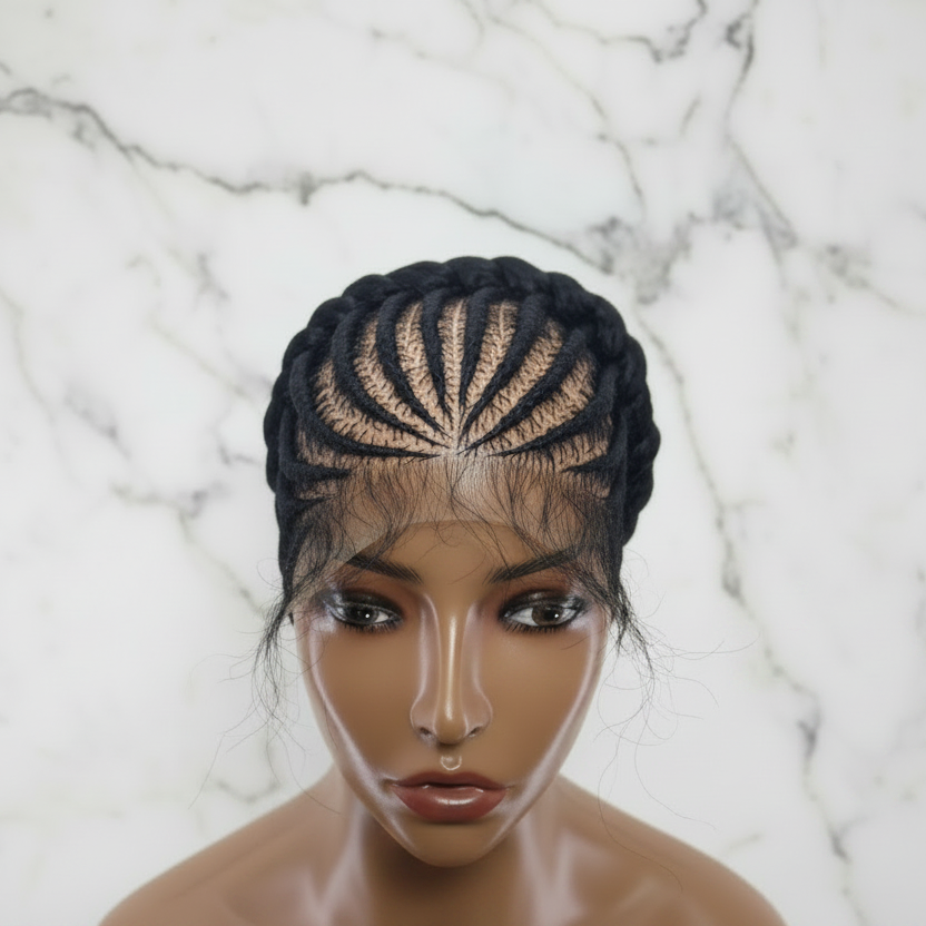 Ready to Wear Bun Braided Wig. Full Lace with Baby Hair