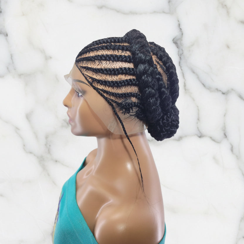 Ready to Wear Bun Braided Wig. Full Lace with Baby Hair