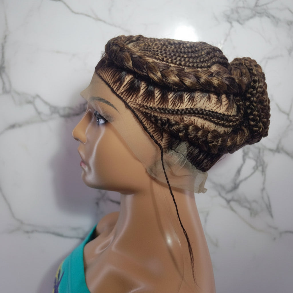 Bun Braided Wig. Large Double Braids. Full Lace with Baby Hair